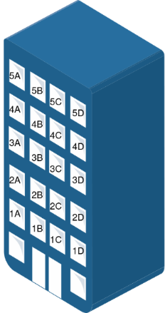 Apartment complex with unit numbers on each room