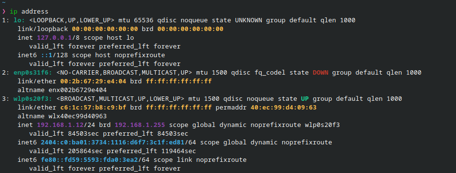 Private IP address example